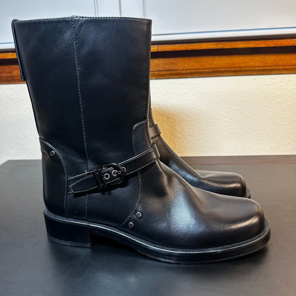 Stuart Weitzman Black Leather Moto Engineer Boots Women 11B